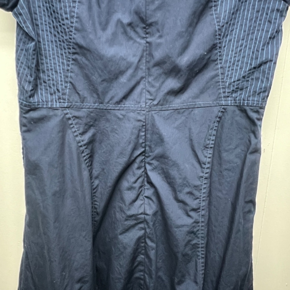 Women's Navy Blue Short Sleeve Midi Dress Size Large Side Pockets 100% Cotton - Picture 9 of 13
